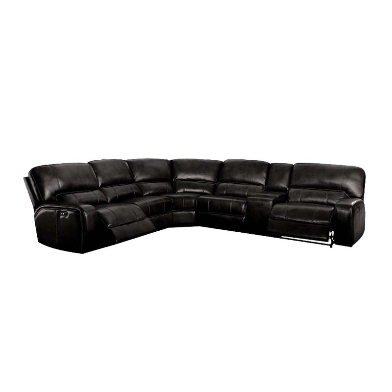 Black Leather-Aire Upholstery Metal Reclining Mechanism Sectional Sofa (Power MotionUSB Dock) By Homeroots