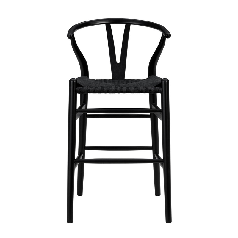 Black Solid Beech Wood Counter Stool with Black Rush Seat By Homeroots