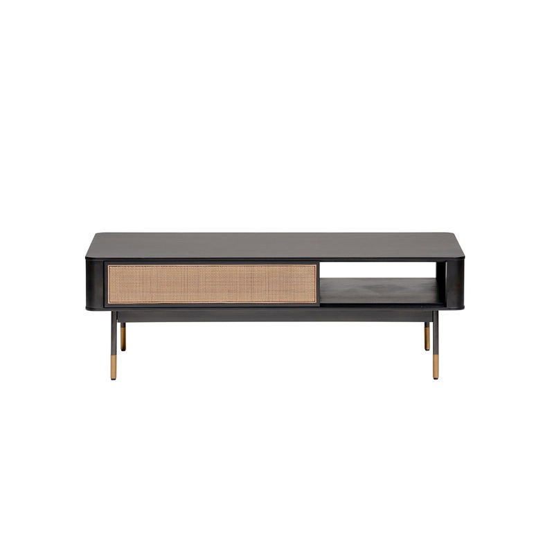 Coffee Table in Black with Natural Wicker By Homeroots