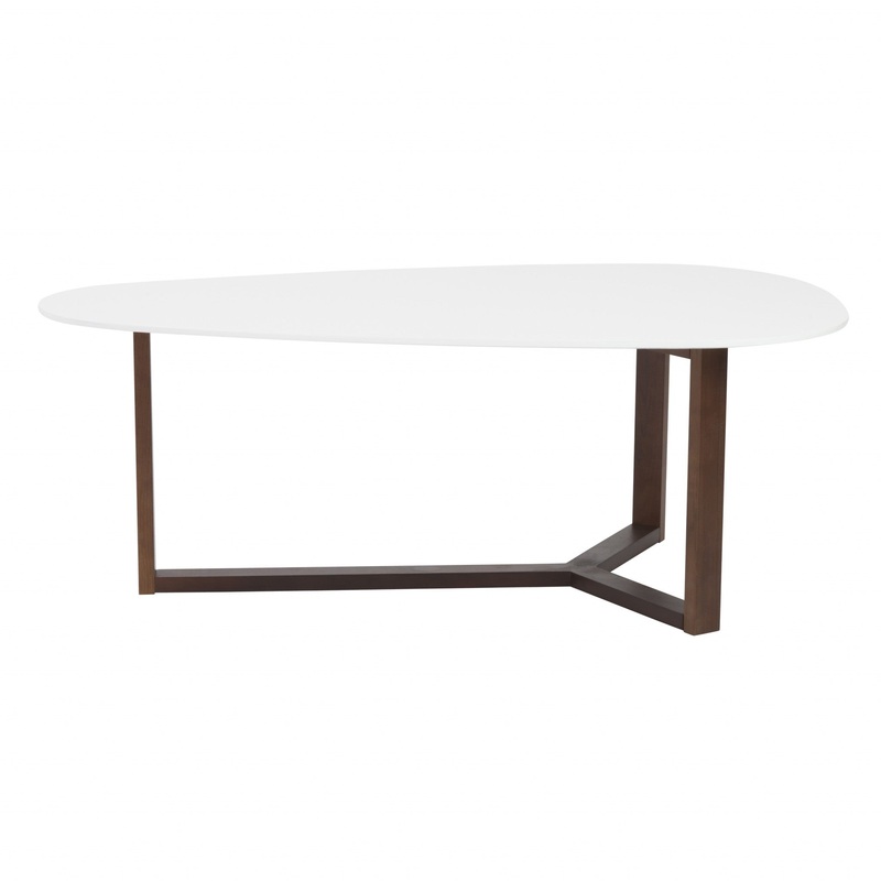 Coffee Table in Matte White with Dark Walnut Base By Homeroots