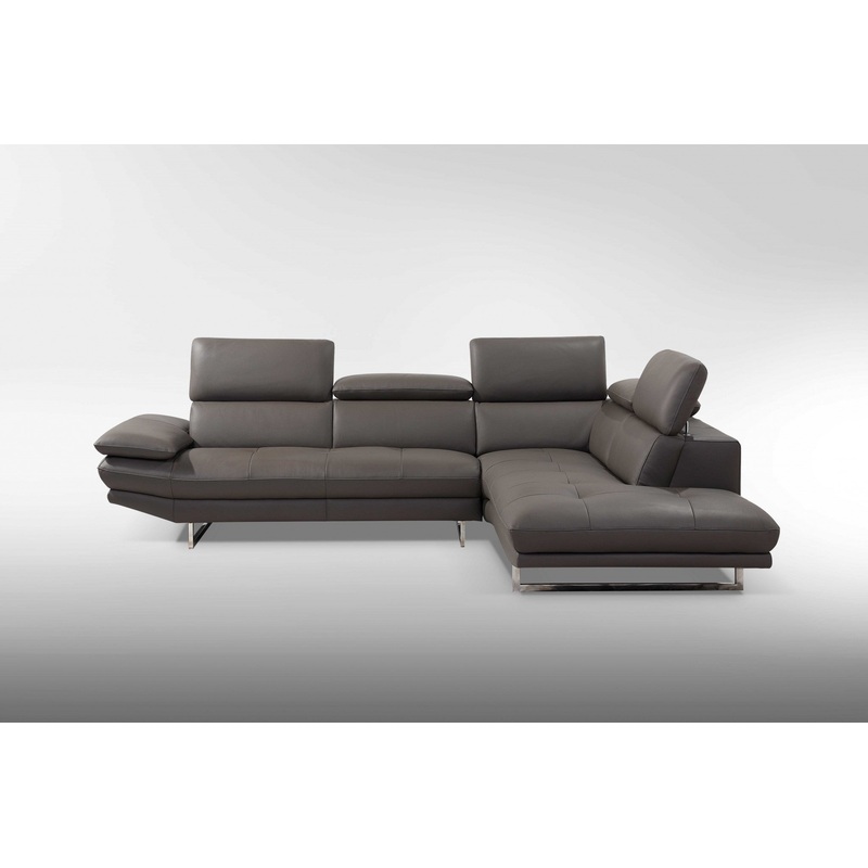 Dark Gray Leather Sectional and Chaise By Homeroots