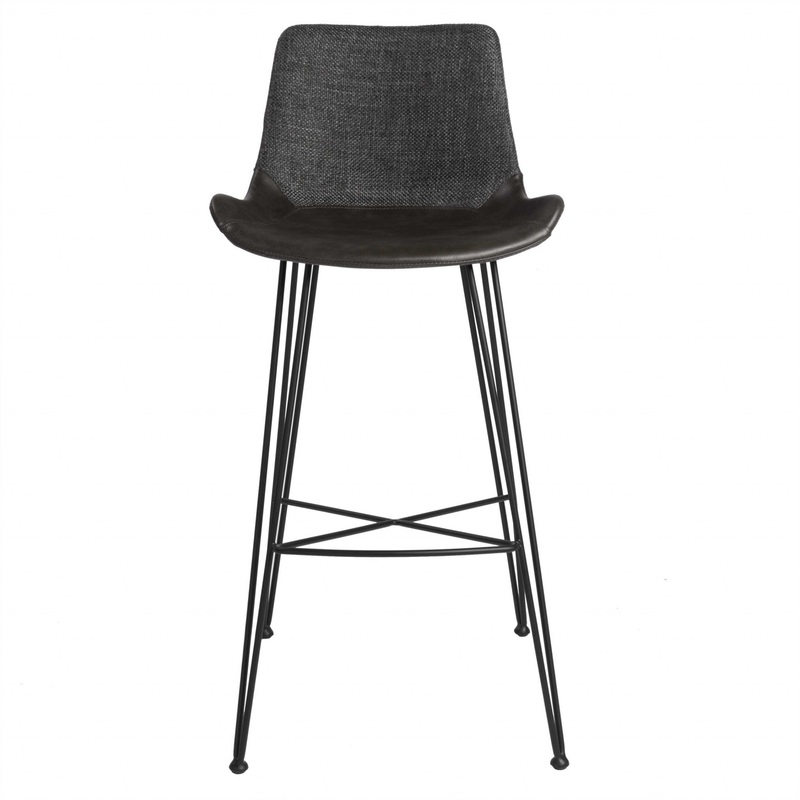 Dark Gray Leatherette Bar Stool with Matte Black Legs By Homeroots