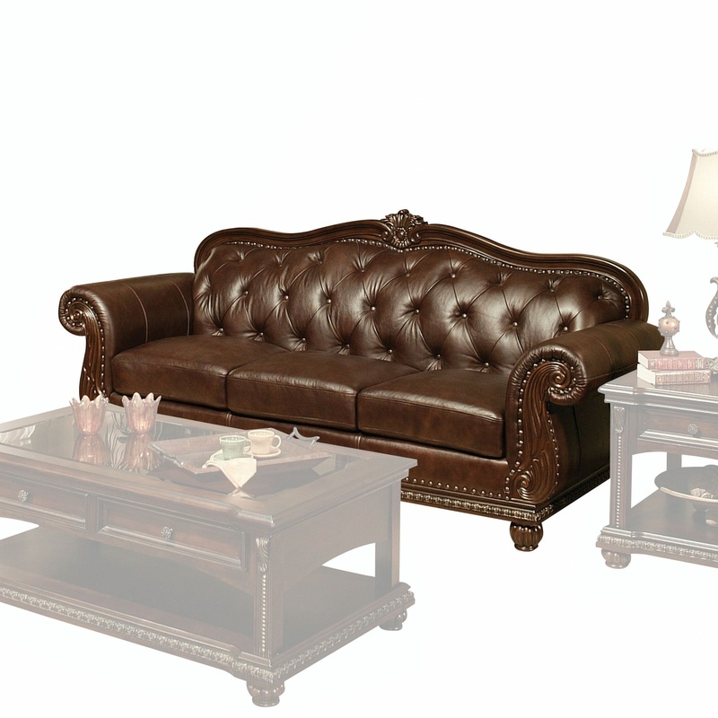 Espresso Top Grain Leather Match Upholstery Wood Sofa By Homeroots