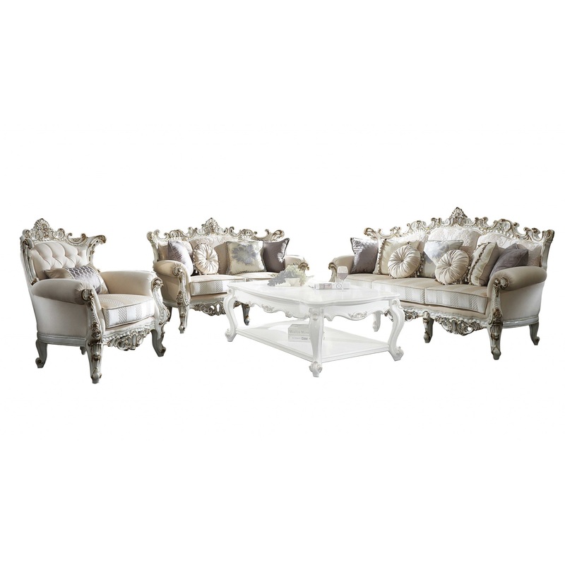 Fabric Antique Pearl Upholstery Poly-Resin Loveseat w Pillows By Homeroots