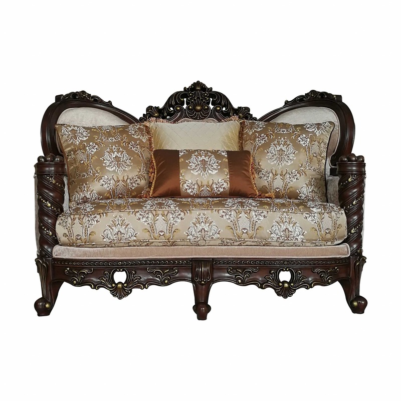 Fabric Dark Walnut Upholstery Wood LegTrim Loveseat w Pillows By Homeroots