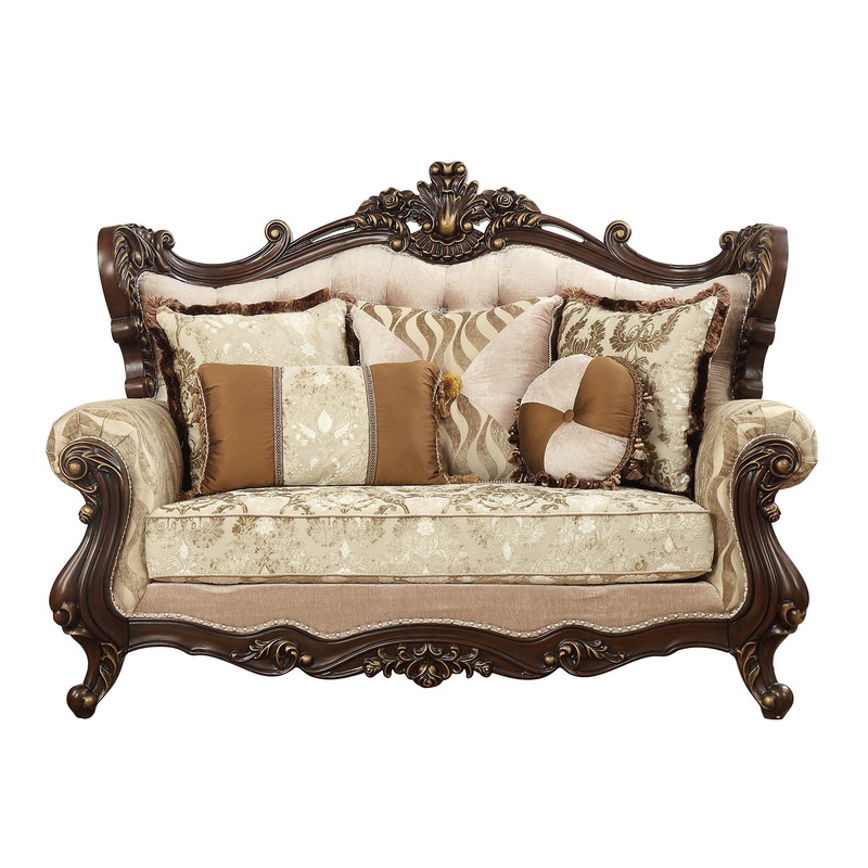 Fabric Walnut Upholstery Wood LegTrim Loveseat w Pillows By Homeroots - 348226