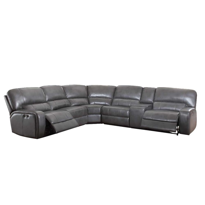 Gray Leather-Aire Upholstery Metal Reclining Mechanism Sectional Sofa (Power MotionUSB Dock) By Homeroots