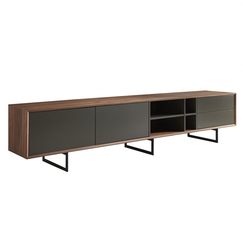 Media TV Stand in Walnut and Dark Gray By Homeroots