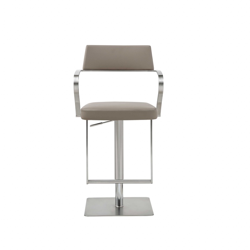 Modern Taupe Faux Leather Adjustable Barstool with Arms By Homeroots