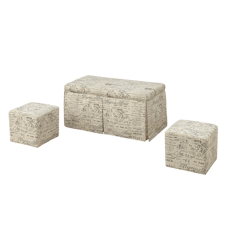 Pattern Fabric Upholstery 3Pc Pk Bench & Ottomans By Homeroots
