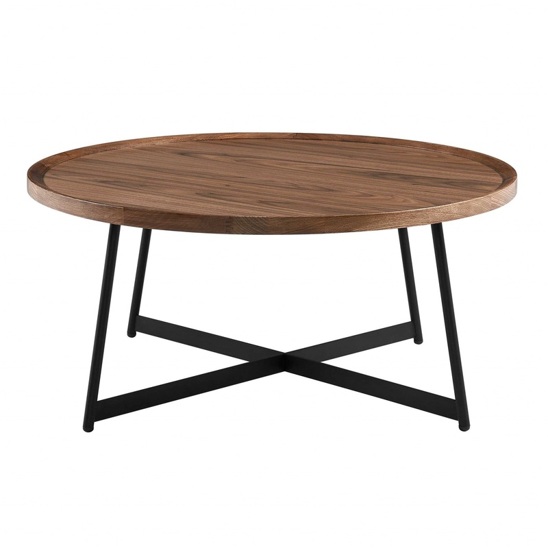 Round Coffee Table in American Walnut and Black By Homeroots
