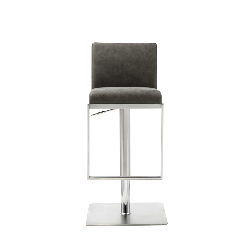 Sleek Dark Gray Faux Leather Adjustable Bar Stool By Homeroots