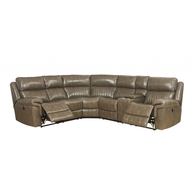Taupe Leather-Gel Upholstery Metal Reclining Mechanism Sectional Sofa (Power Motion) By Homeroots