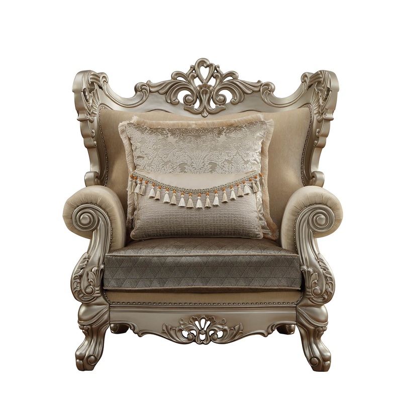 Upholstery Wood Leg/Trim Chair & Pillows Fabric & Champagne By Homeroots