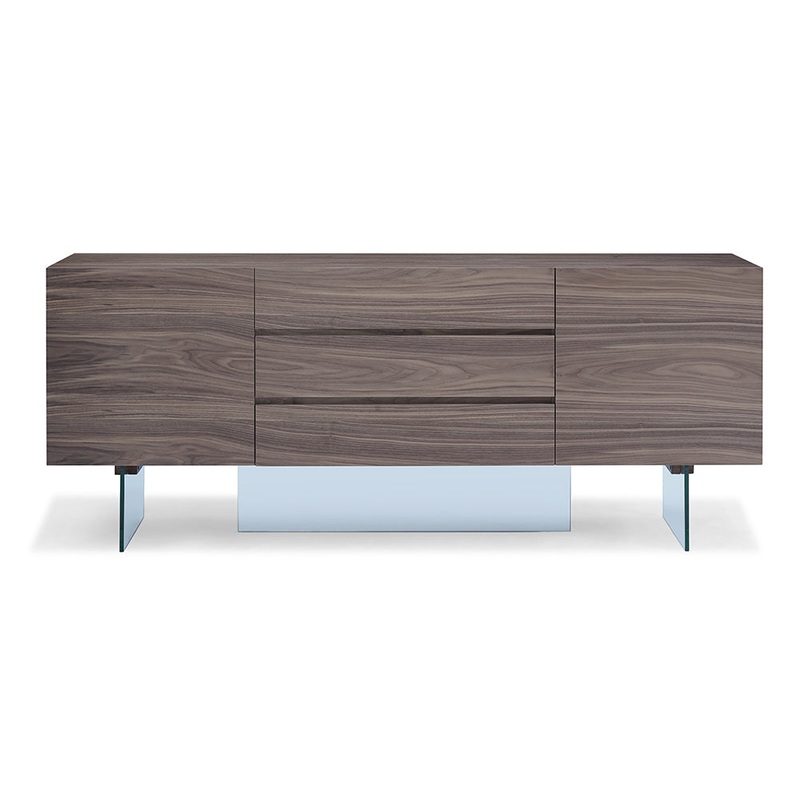 Walnut Glass Buffet By Homeroots