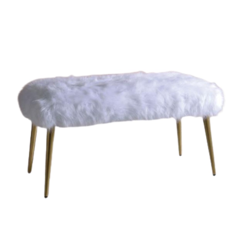 White FauFur Gold Metal Upholstered Seat Bench By Homeroots