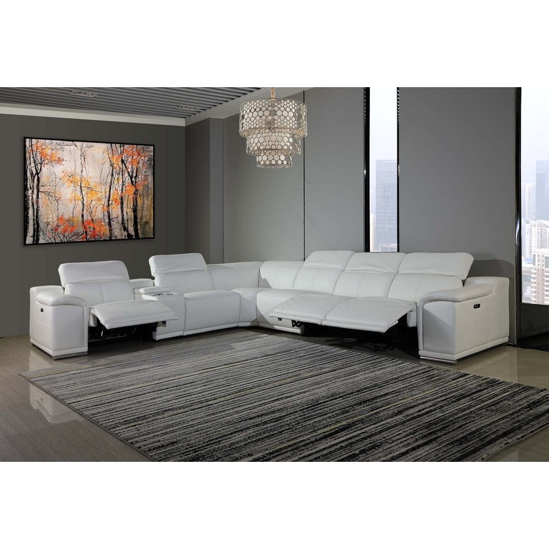 White Genuine Leather Power Reclining 7PC Sectional with 1 Console By Homeroots