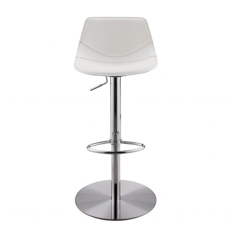 White Leatherette Over Steel Frame Adjustable Swivel BarCounter Stool with Brushed Stainless Steel Base By Homeroots