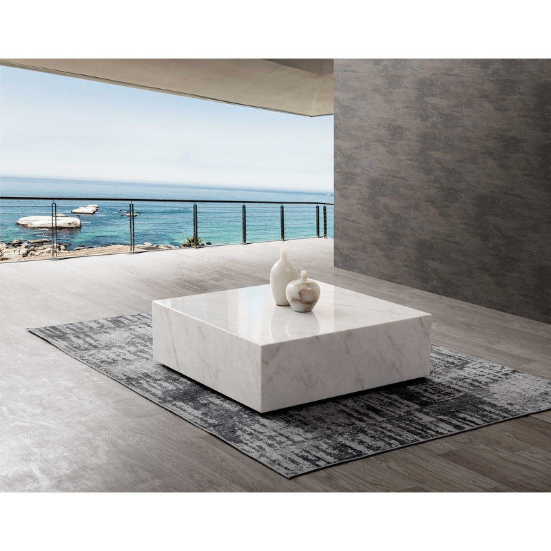 White Marble Coffee Table with Casters By Homeroots