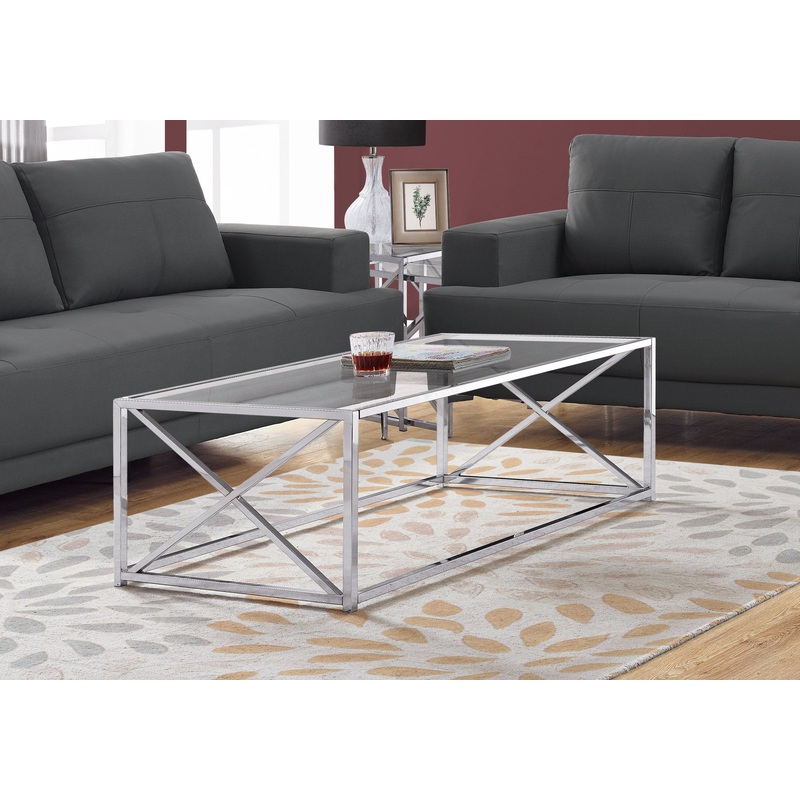 17.25" Chrome Metal and Clear Tempered Glass Coffee Table By Homeroots