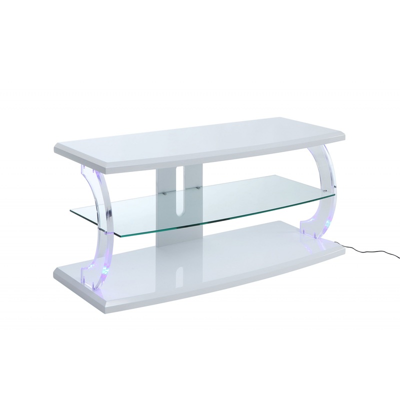 18' X 48' X 22' White Clear Glass Wood Glass Veneer (Melamine) TV Stand (LED) By Homeroots