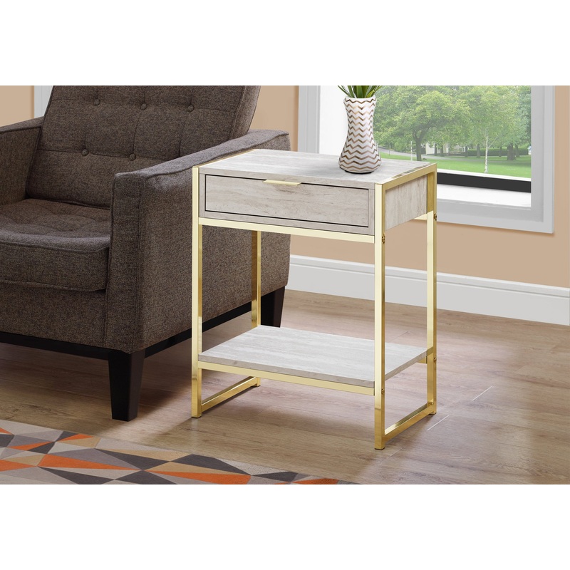 24" Beige Marble Finish and Gold Metal Accent Table By Homeroots