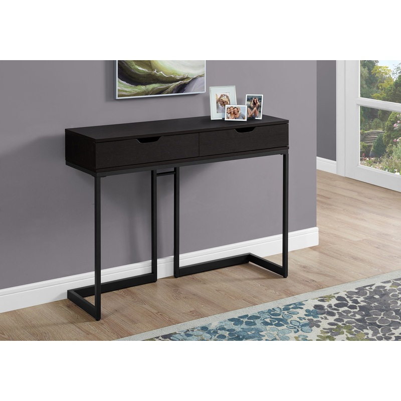 32" Cappuccino Finish and Black Metal Accent Table By Homeroots