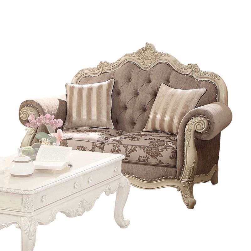 35' X 69' X 42' Gray Fabric Antique White Upholstery Poly Resin Loveseat w2 Pillows By Homeroots