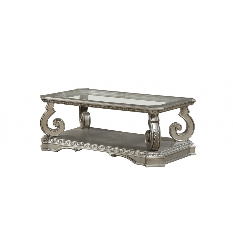 Antique Champagne Clear Glass Wood Poly-Resin Coffee Table By Homeroots
