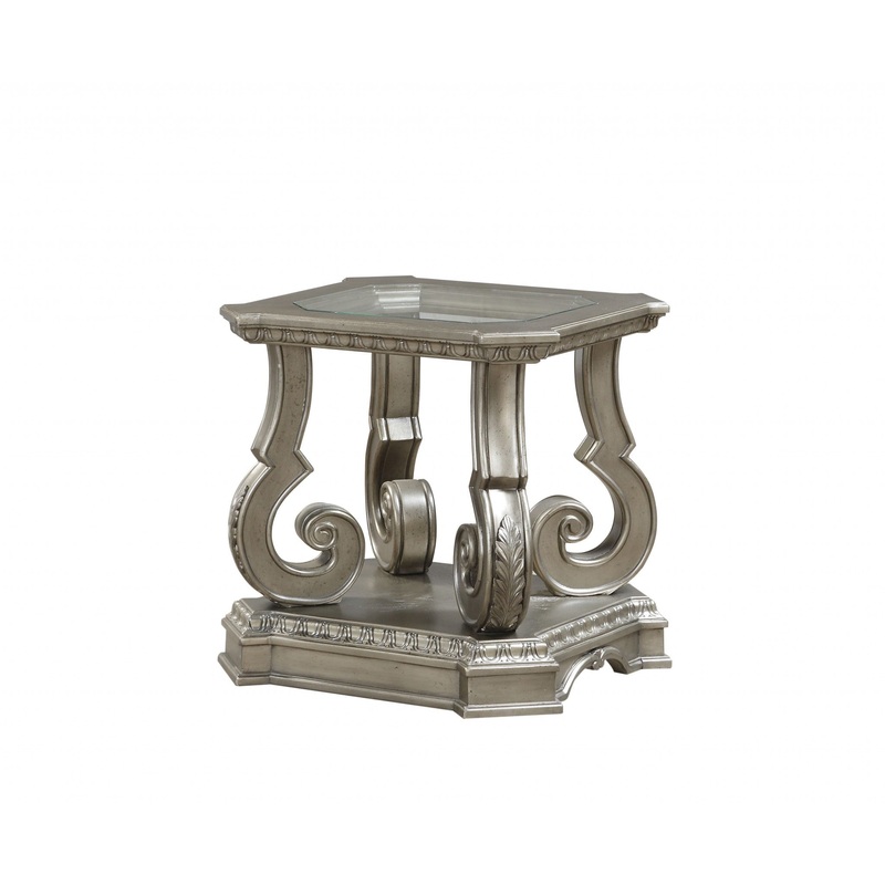 Antique Champagne Clear Glass Wood Poly-Resin End Table By Homeroots