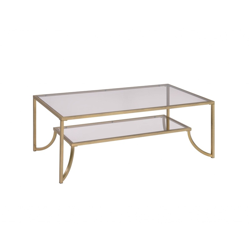 Antique Gold Smoky Glass Metal Coffee Table By Homeroots