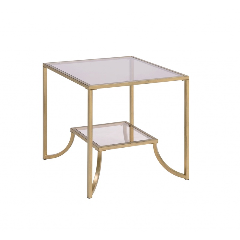 Antique Gold Smoky Glass Metal End Table By Homeroots