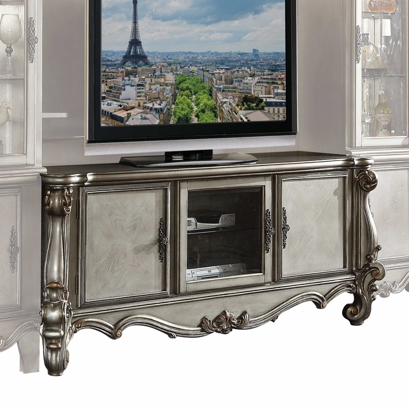 Antique Platinum Wood Poly Resin Glass TV Console By Homeroots