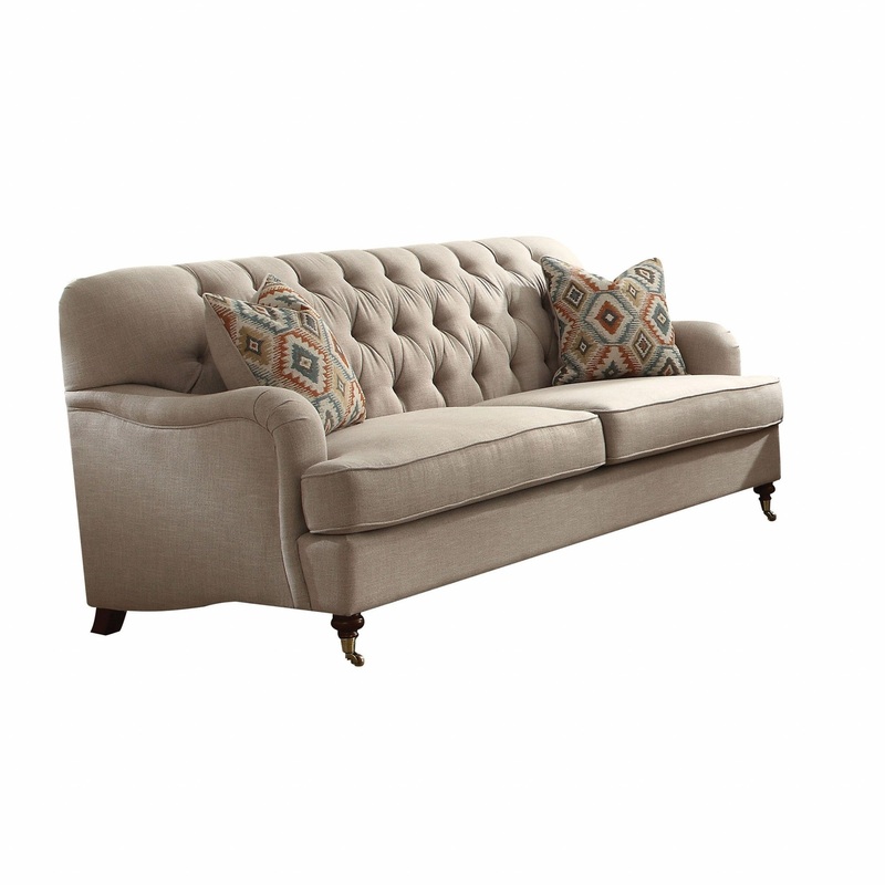 Beige Fabric Upholstery Sofa w Pillows By Homeroots