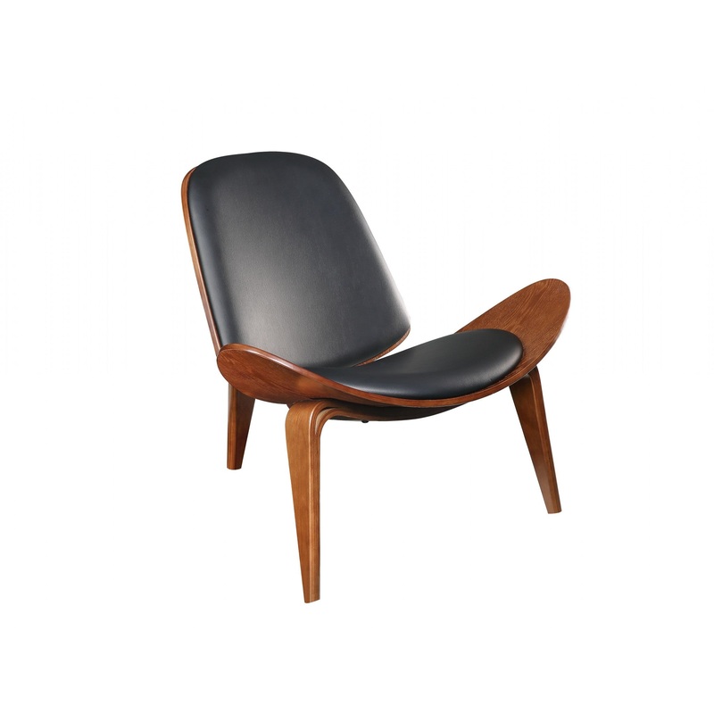 Black Bonded Leather Walnut Wood Upholstered (Seat) Accent Chair By Homeroots
