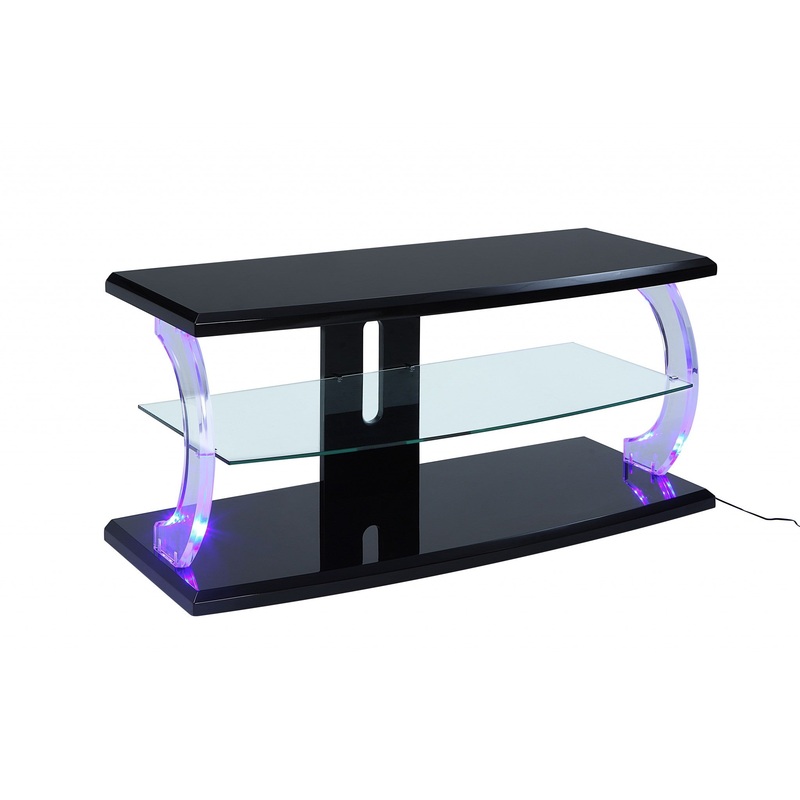 Black Clear Glass Wood Glass Veneer (Melamine) TV Stand (LED) By Homeroots