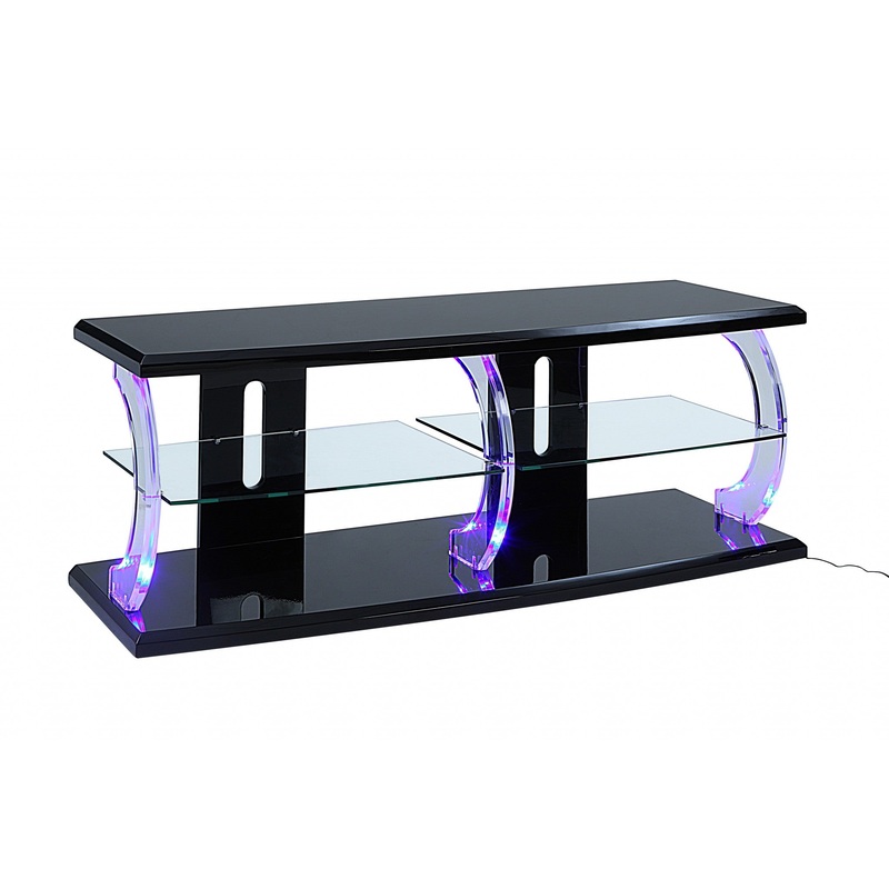 Black Clear Glass Wood Veneer (Melamine) TV Stand (LED) By Homeroots