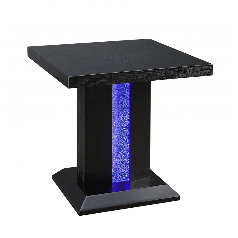 Black LED Wood Glass End Table By Homeroots