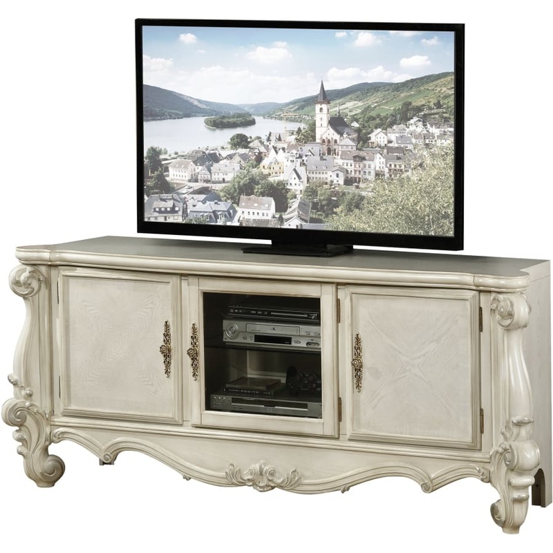 Bone White Wood Poly Resin Glass TV Console By Homeroots