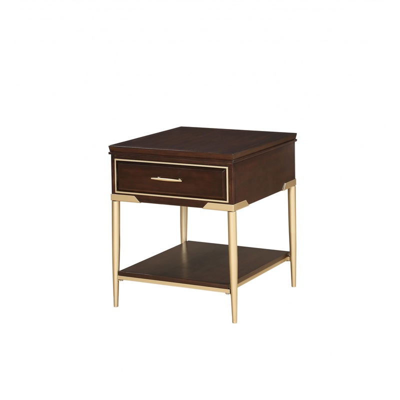 Cherry Metal Wood End Table By Homeroots