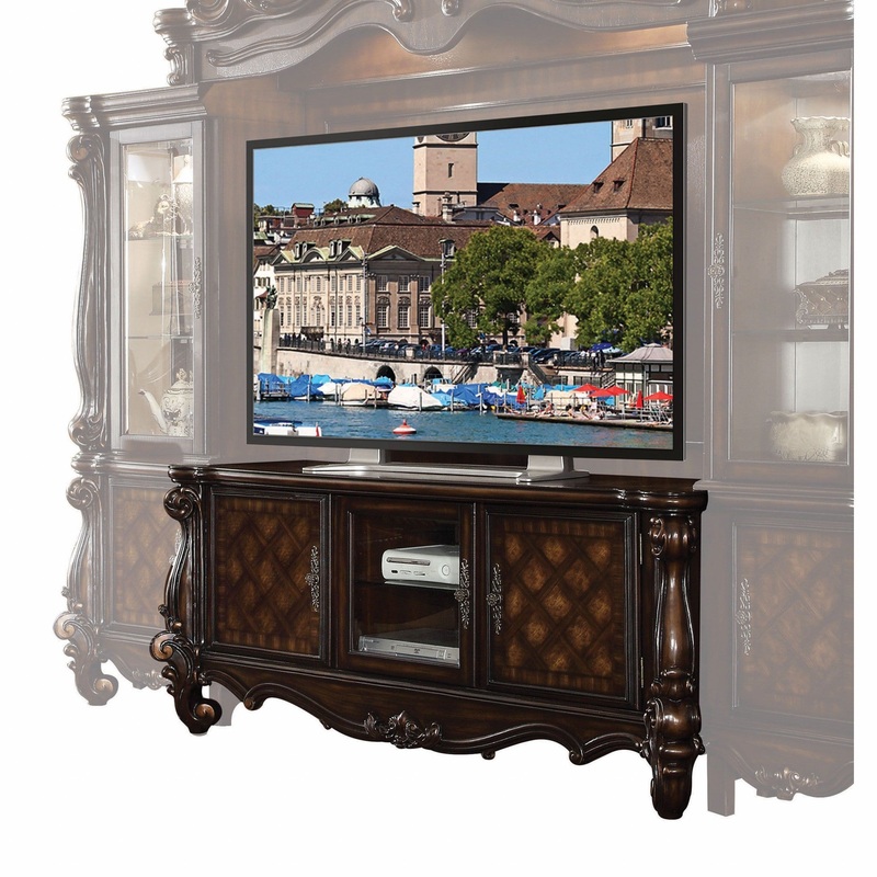 Cherry Oak Wood Poly Resin Glass TV Console By Homeroots - 347487