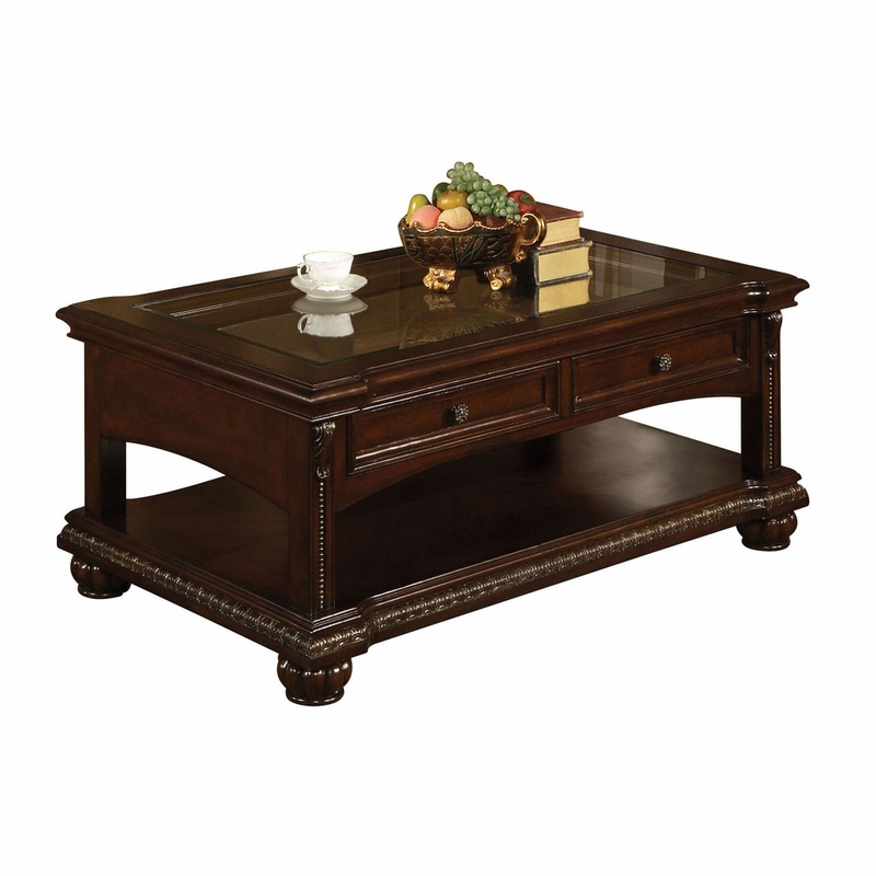 Cherry Wood Glass Veneer Coffee Table By Homeroots