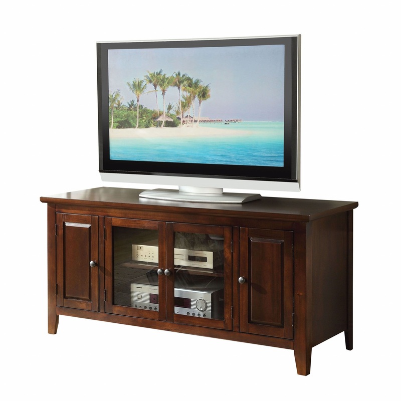 Chocolate Wood Glass TV Stand for Flat Screen TVs up to ' By Homeroots