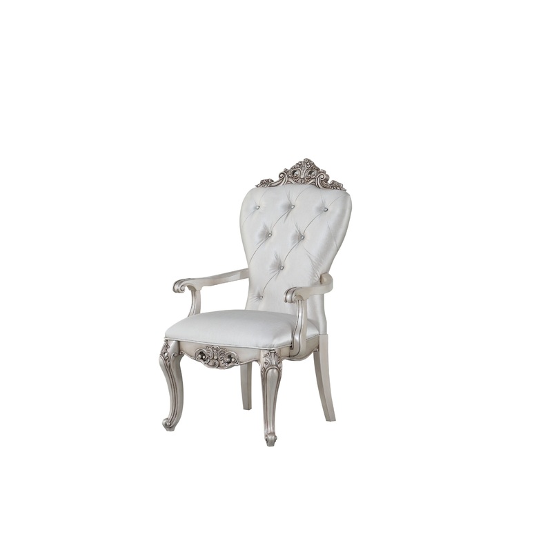 Cream Fabric Antique White Wood Upholstered (Seat) Arm Chair (Set-) By Homeroots