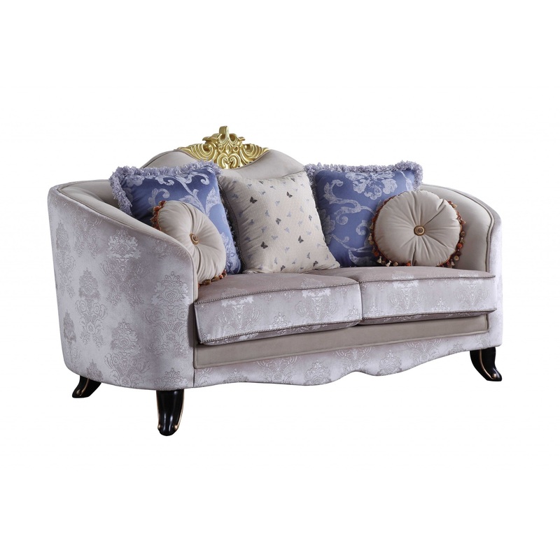 Cream Fabric Upholstery Loveseat w Pillows By Homeroots