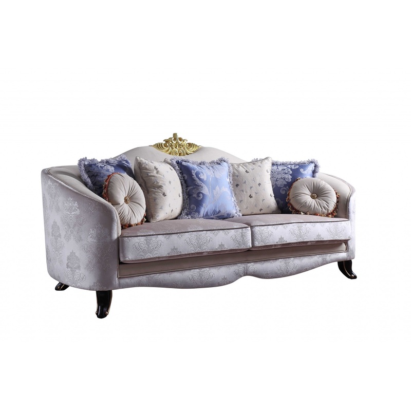 Cream Fabric Upholstery Sofa w Pillows By Homeroots