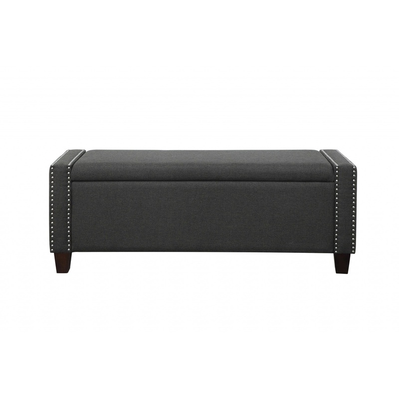 Dark Olive Linen Upholstery Wood Leg Bench wStorage By Homeroots