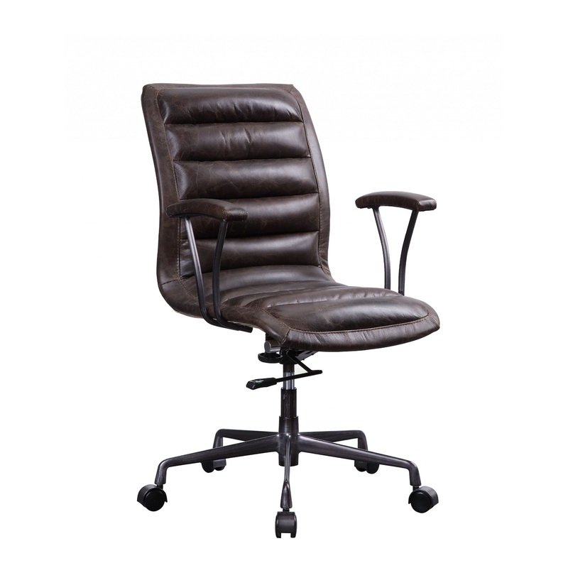 Distress Chocolate Top Grain Leather Metal Upholstered (Seat) Casters Engineered Wood Executive Office Chair By Homeroots