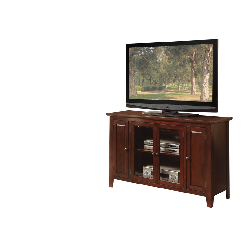 Espresso Wood Glass TV Stand for Flat Screen TVs up to ' By Homeroots