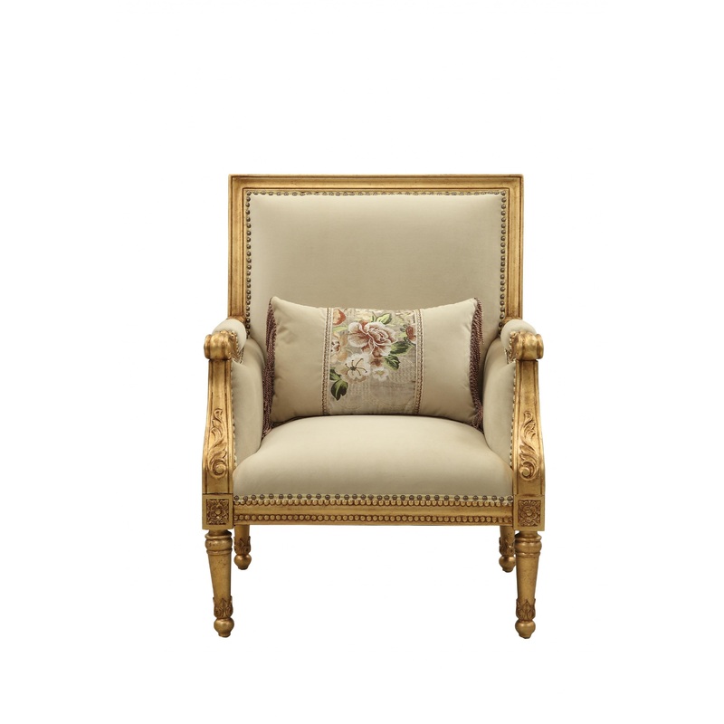 Fabric Antique Gold Upholstery Wood LegTrim Accent Chair & Pillow By Homeroots